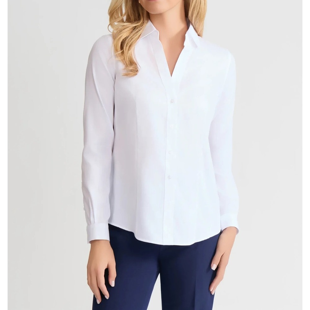 Jones New York Size M Large Top Easy Care Button Long Sleeve Stretch Shirt